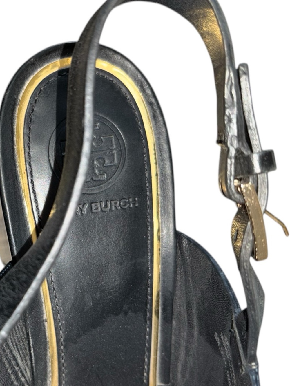 TORY BURCH Metal Miller  Leather Slingback Wedge Sandals Size 11 - Picture 6 of 9